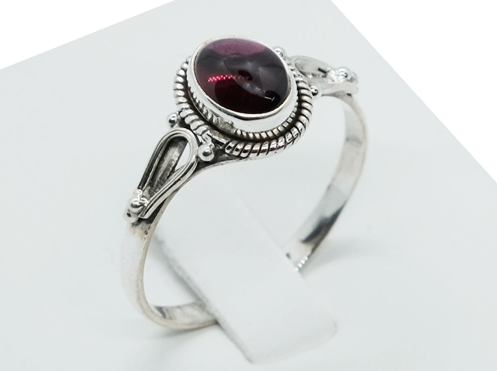 Sterling Silver And Garnet Ring - Size O