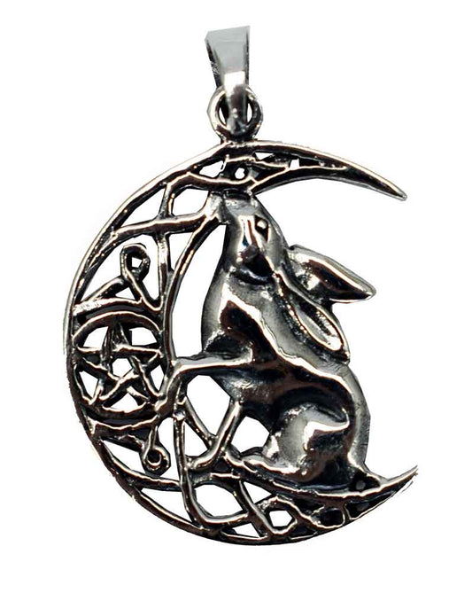 Stargazing Hare on Moon Sterling Silver Pendant by Lisa Parker