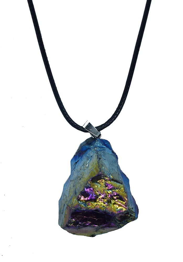 Rough Rainbow Aura Quartz Necklace