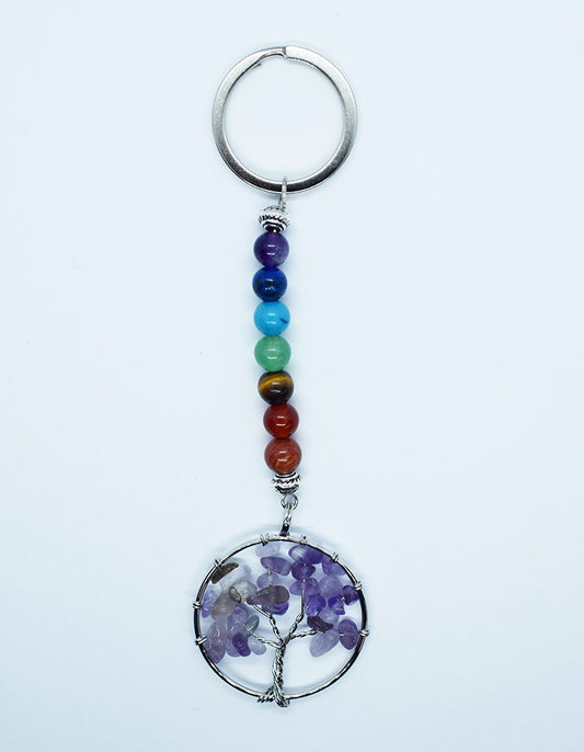 Amethyst Crystal Chip Tree Of Life Keyring