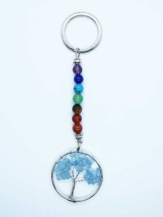 Aquamarine Crystal Chip Tree Of Life Keyring