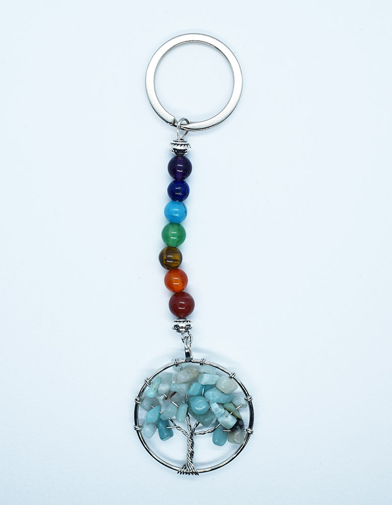 Amzonite Crystal Chip Tree Of Life Keyring