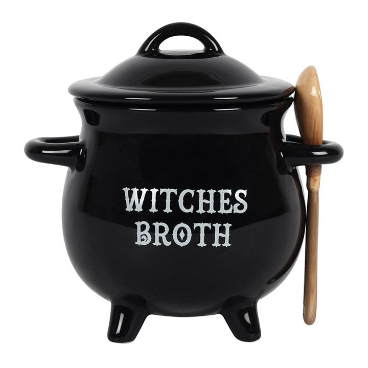 Witches broth cauldron soup bowl with spoon