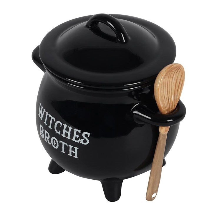 Witches broth cauldron soup bowl with spoon