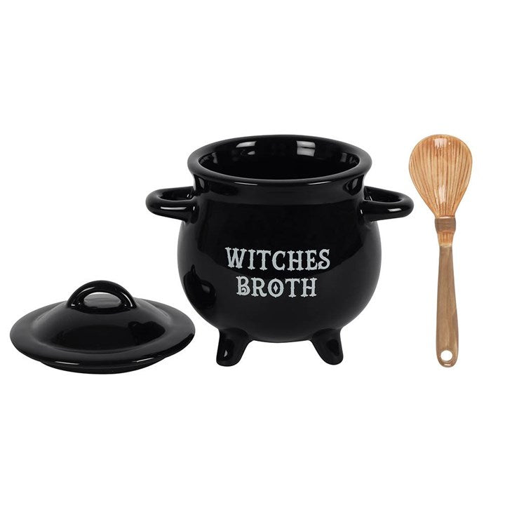 Witches broth cauldron soup bowl with spoon