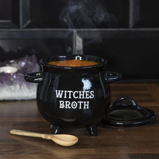 Witches broth cauldron soup bowl with spoon