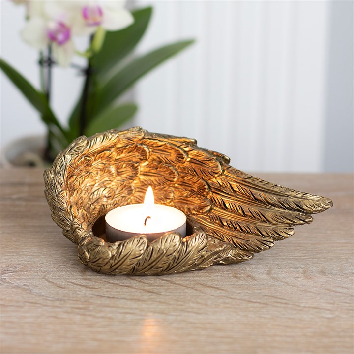 Gold Single Lowered Angel Wing Tealight Holder