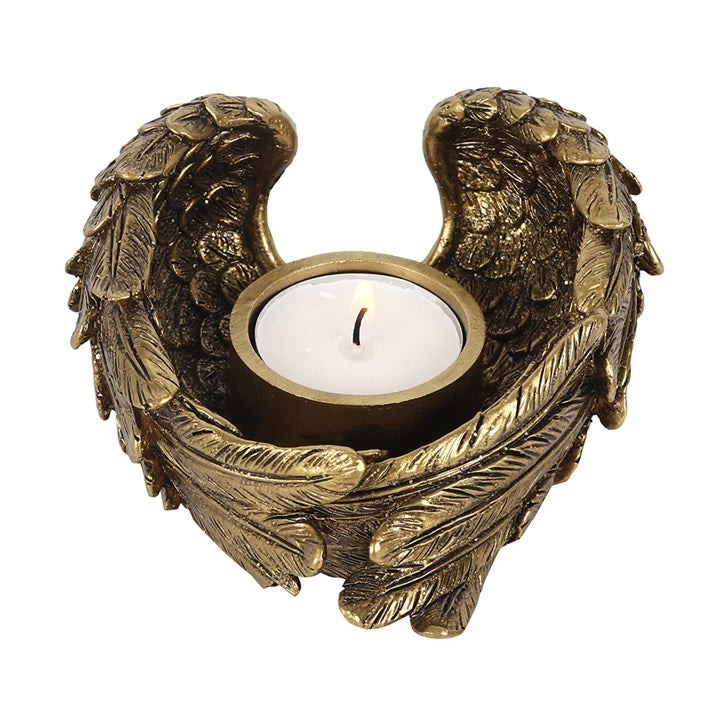 Antique Gold Effect Angwl Wing Tealight Holder