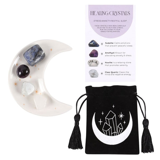 Stress Healing Crystal Set With Moon Dish