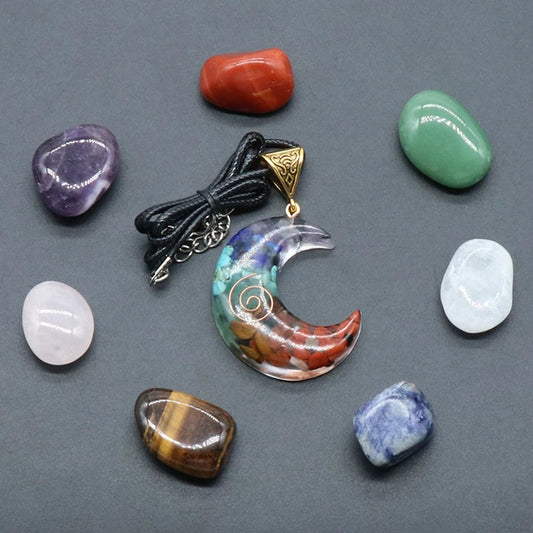 Chakra Crystal & Moon Pendant Set