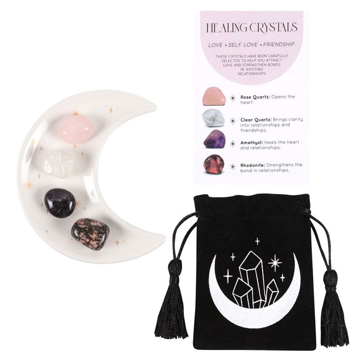 Love Healing Crystal Set With Moon Dish