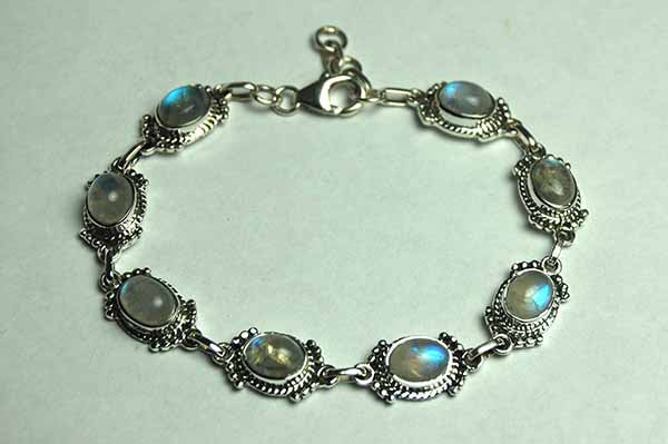 Sterling Silver And Rainbow Moonstone Bracelet