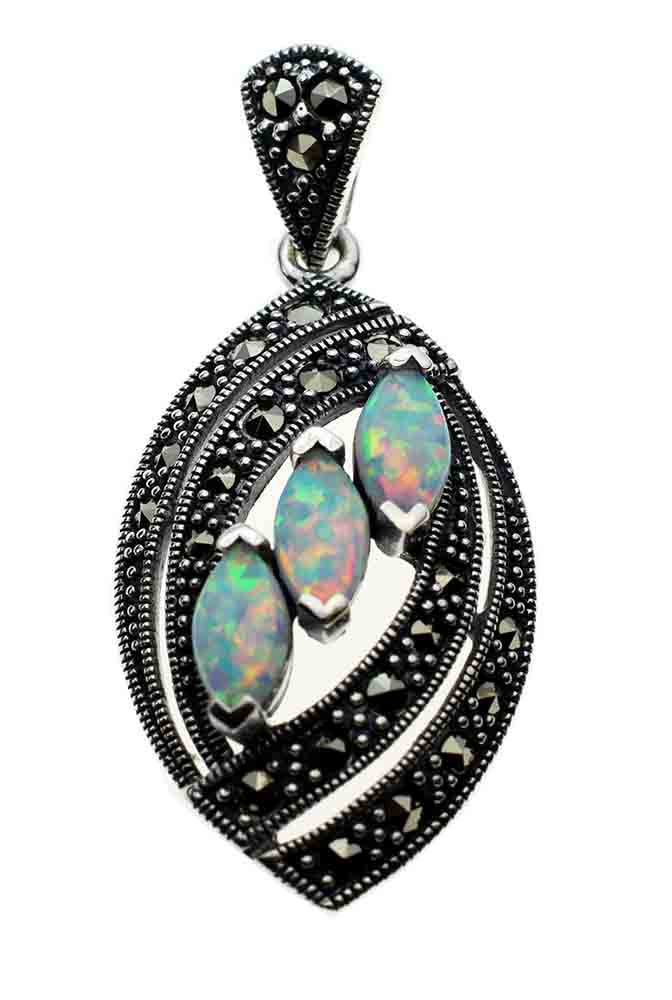 Silver Pendant Marcasite Opal