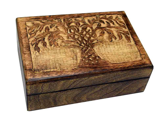 Carved Natural Wood Box - Tree Of Life