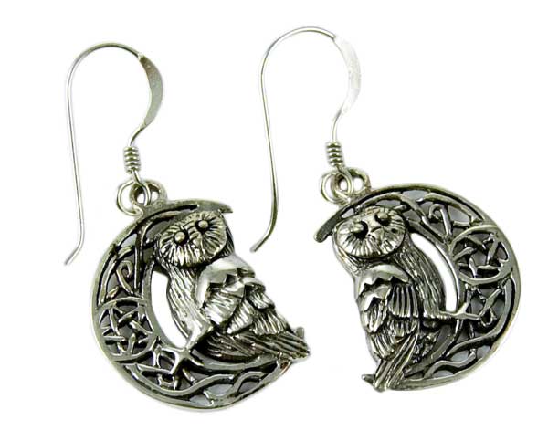 Sterling Silver Owl on the Moon Earrings by Lisa Parker