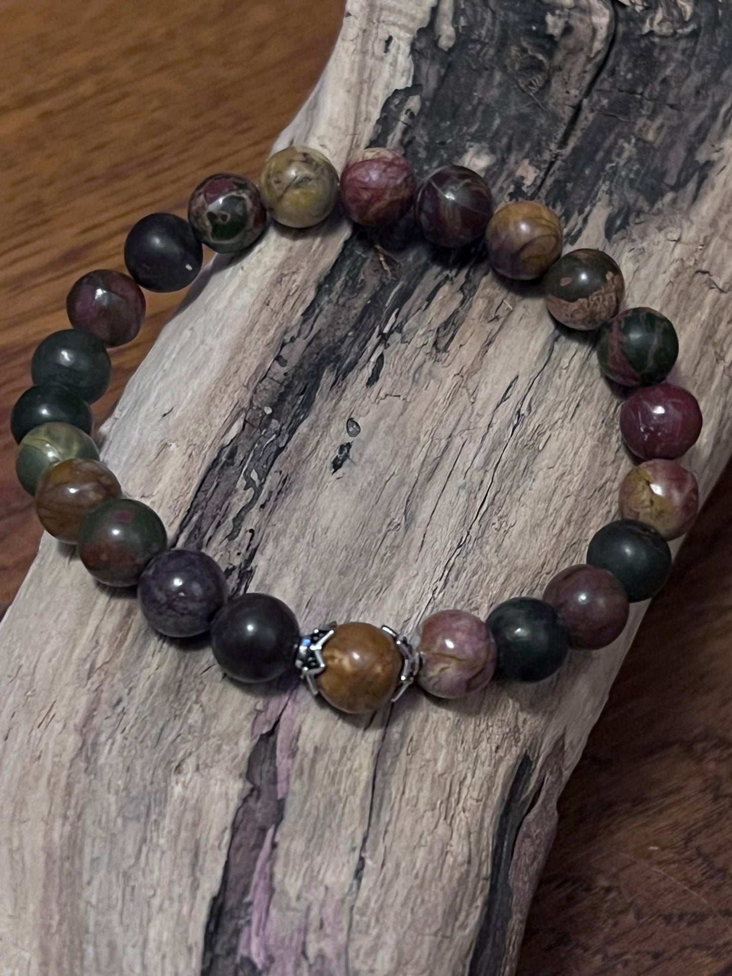 Handmade Picasso Jasper Crystal Bracelet