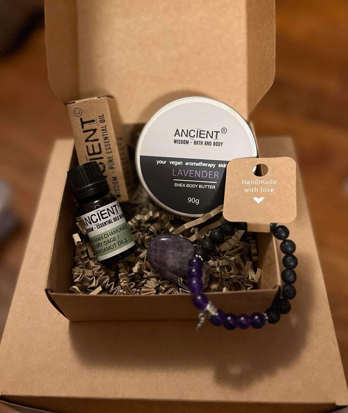 Less Stress Aromatherapy Box - Bracelet, Crystal, Essential Oil & Body Butter