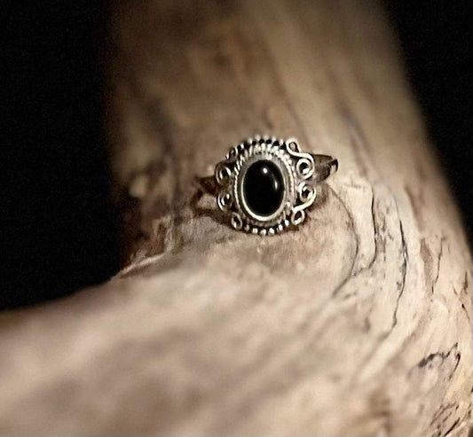 Sterling Silver Black Onyx Ring - Size S