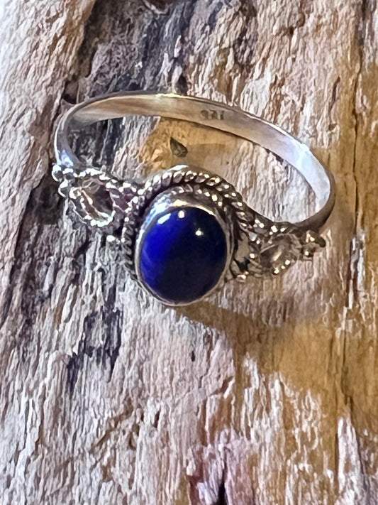 Sterling Silver Lapis Lazuli Crystal Ring, Size V