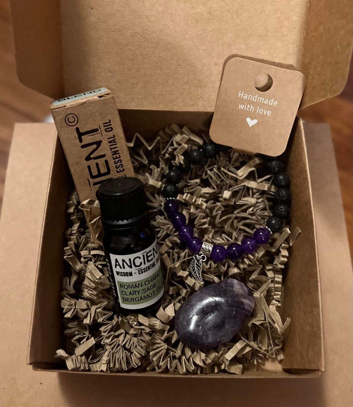 Less Stress Aromatherapy Box - Bracelet, Crystal & Essential Oil Blend