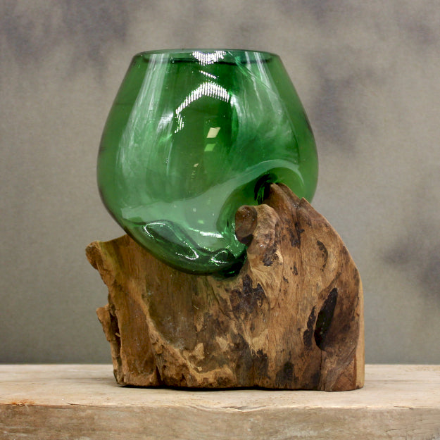 Recycled Beer Bottles Molten Glass On Wood - Small Bowl